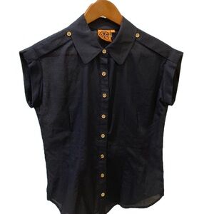 Tory Burch navy cap sleeve blouse. Size 4